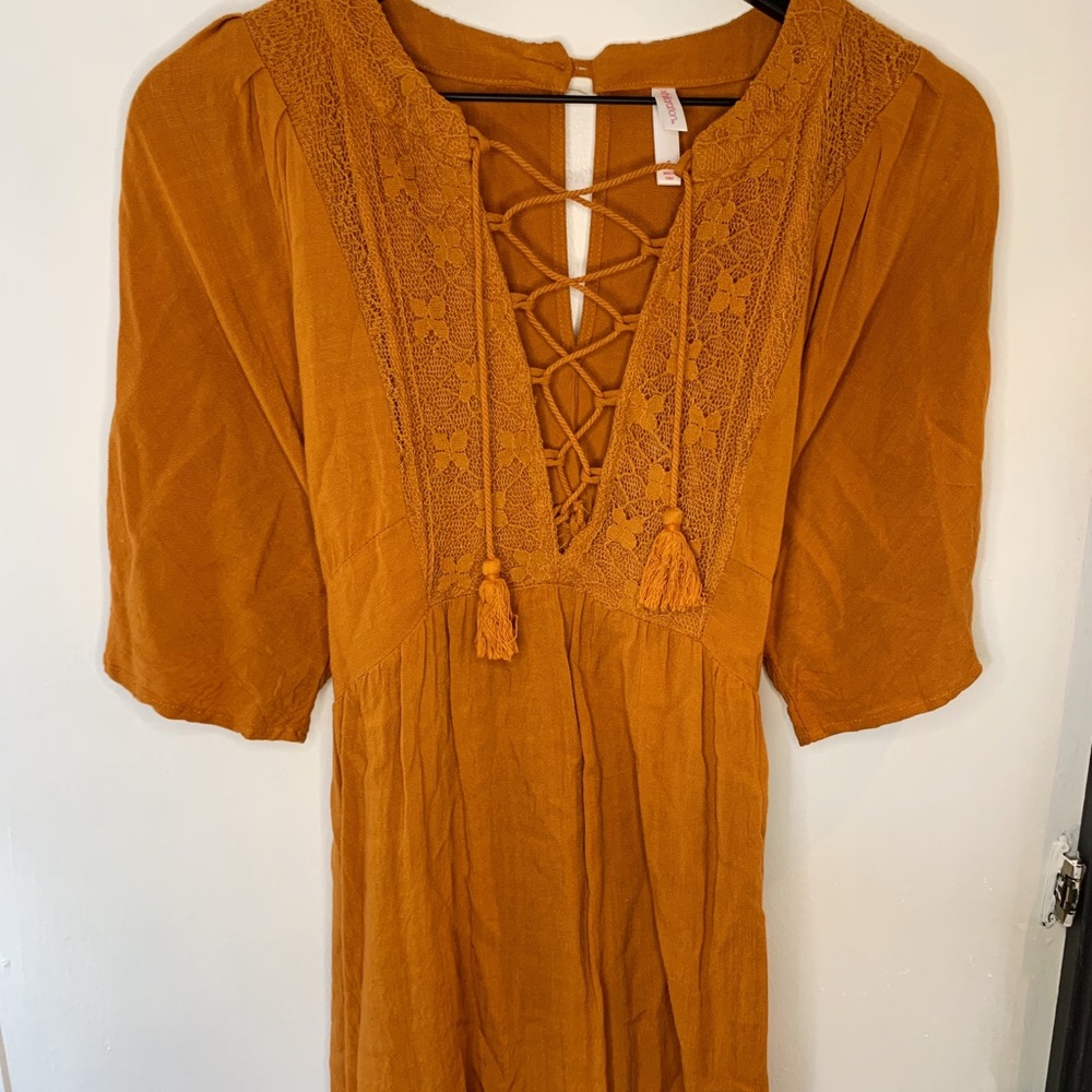 Rust Orange Flowy Sundress with Lace Detail